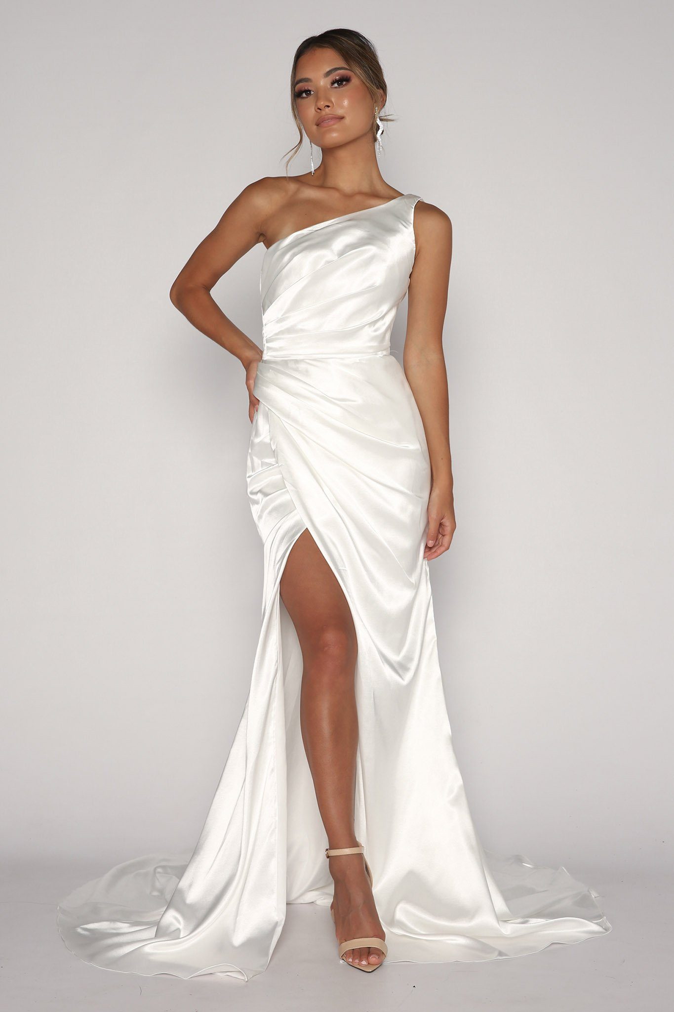 Kendra One Shoulder Satin Gown - Ivory ...